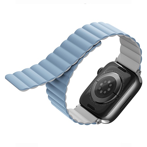 Ремешок Apple Watch 41/40/38mm Uniq Revix reversible Magnetic, белый/голубой