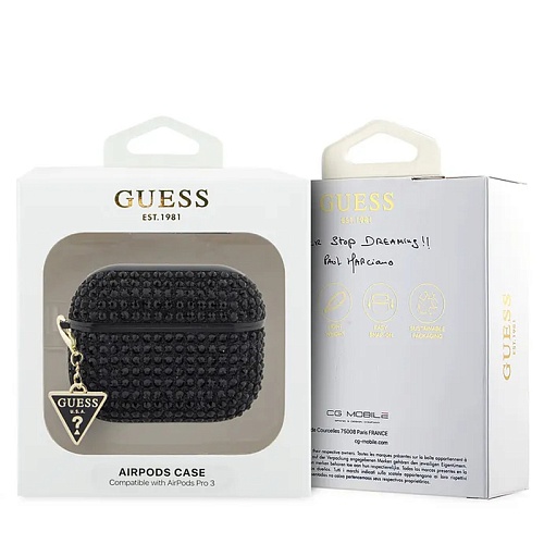 Чехол для Airpods Pro 3 Guess Diamond Rhinestone with Triangle, черный