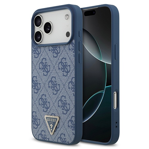 Чехол iPhone 17 Pro Max Guess PU 4G Triangle Diamond metal logo MagSafe, синий