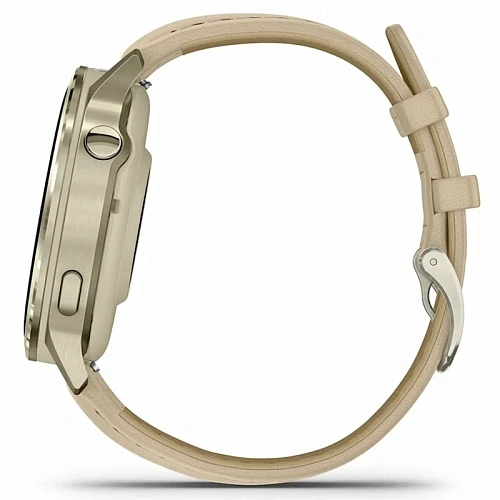 Спортивные часы Garmin Venu 4, 41 мм, корпус лунное золото, светло-песочный кожаный ремешок