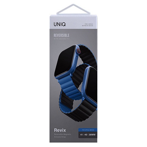 Ремешок Apple Watch 41/40/38mm Uniq Revix reversible Magnetic, синий/черный