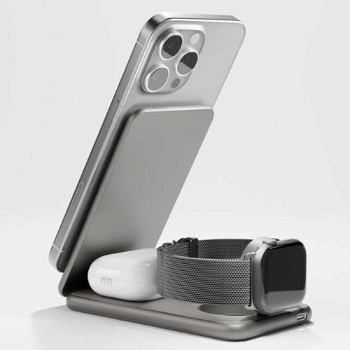 Беспроводная Зарядная Станция vlp Alum Power Pro (3В1), натуральный титан