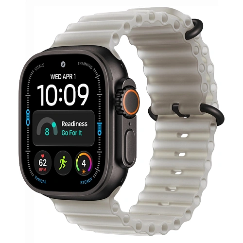 Apple Watch Ultra 4, 49 мм, корпус из титана черный, Ocean Band полупрозрачный серый