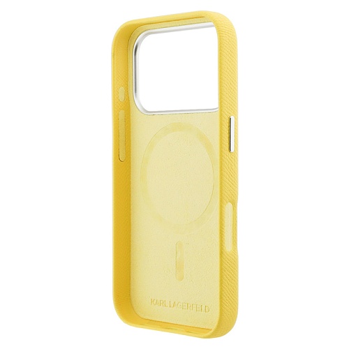 Чехол iPhone 17 Pro Max Lagerfeld PU Saffiano FW NFT Karl&Choup metal&Cam MagSafe, желтый