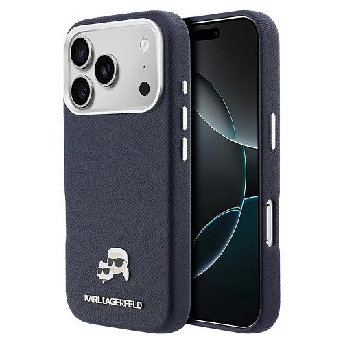 Чехол iPhone 17 Pro Max Lagerfeld PU Saffiano FW NFT Karl&Choup metal&Cam MagSafe, синий
