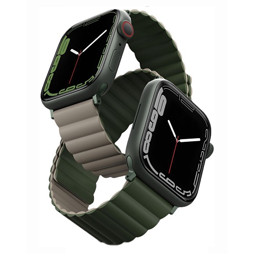 Ремешок Apple Watch 49/46/44mm Uniq Revix reversible Magnetic, зеленый/серый