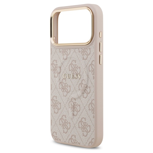 Чехол iPhone 17 Pro Max Guess PU 4G Classic metal logo Gold camera MagSafe, розовый