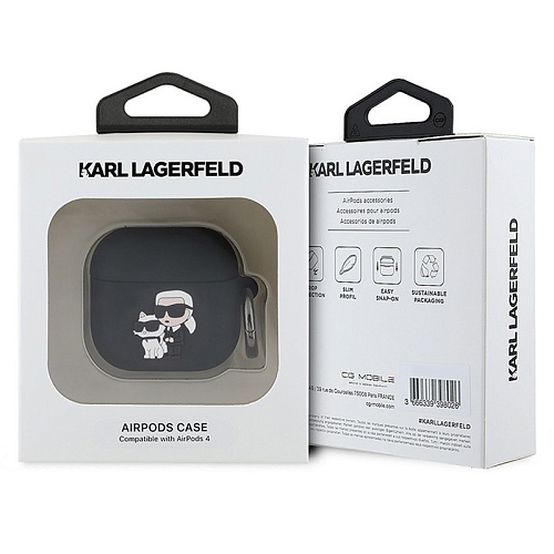 Чехол Airpods 4 Lagerfeld Silicone case with ring NFT Karl & Choupette, черный