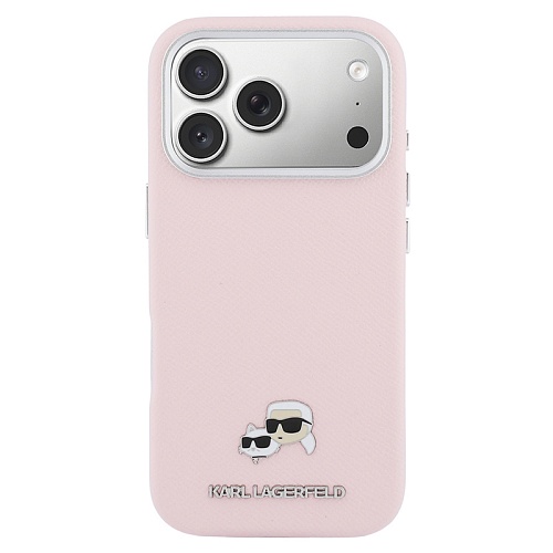 Чехол iPhone 17 Pro Max Lagerfeld PU Saffiano FW NFT Karl&Choup metal&Cam MagSafe, розовый