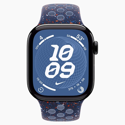 Apple Watch Series 11, 42 мм, корпус алюминий угольно-чёрный, Nike Sport Band, синий