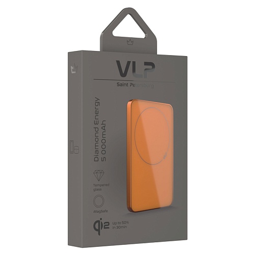 Аккумулятор Внешний vlp Diamond Energy MagSafe, Qi2, 5000 mAh, 3A, USB-C, космический оранжевый