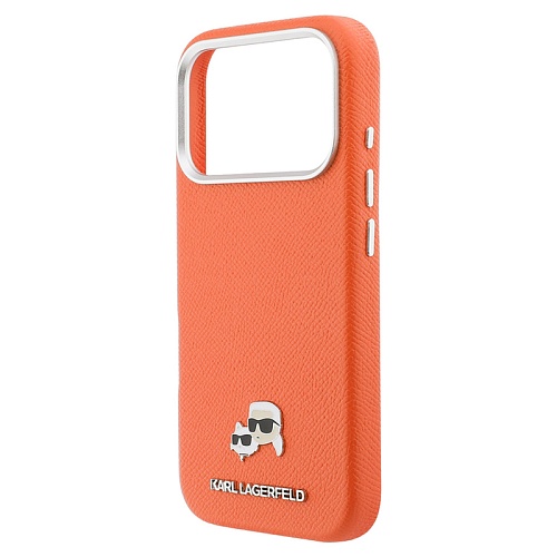 Чехол iPhone 17 Pro Max Lagerfeld PU Saffiano FW NFT Karl&Choup metal&Cam MagSafe, оранжевый