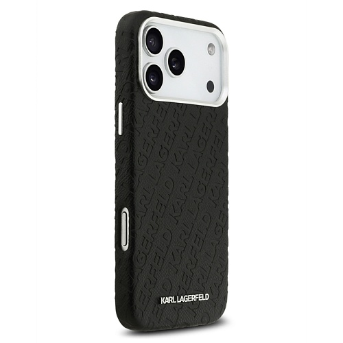Чехол iPhone 17 Pro Max Lagerfeld PU Full Wrapped Repeated logo Metal Cam Hard, черный