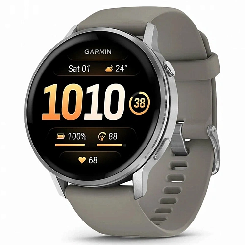 Спортивные часы Garmin Venu 4, 45 мм, корпус серебристый, силиконовый серый ремешок