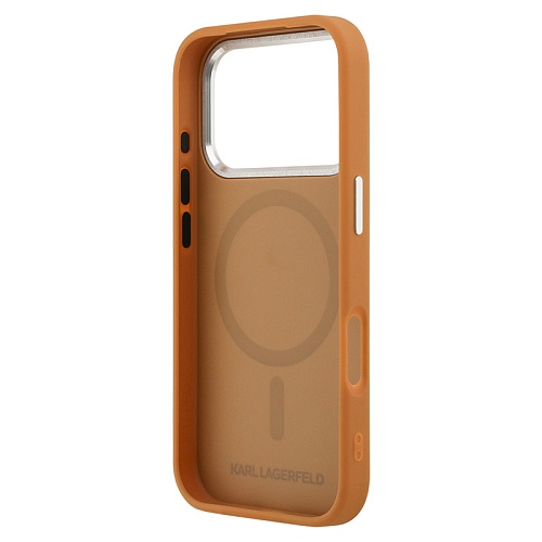 Чехол iPhone 17 Pro Max Lagerfeld PU Smooth leather RSG logo Metal camera MagSafe, коричневый
