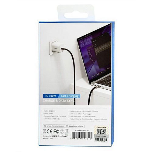 Кабель Keephone Weaveport Type-C to Type-C 60W, черный