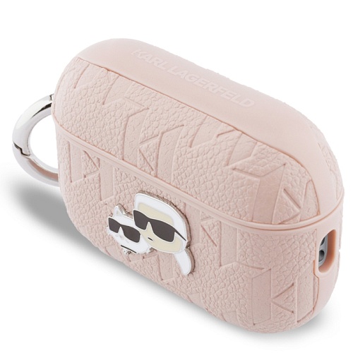 Чехол Airpods Pro 3 Lagerfeld PU Saffiano Monogram with ring NFT Metal Head Karl & Choup, розовый