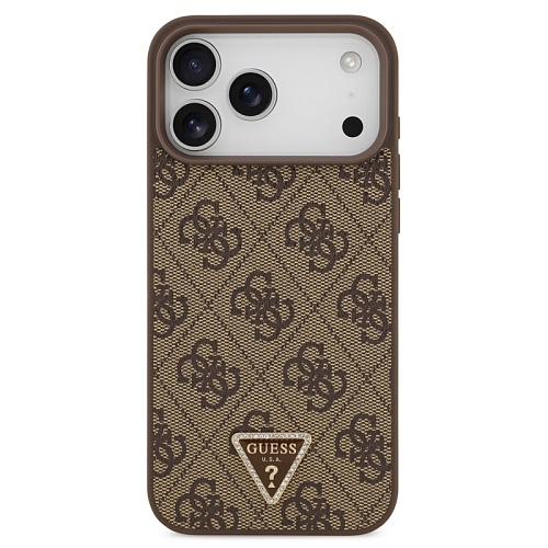 Чехол iPhone 17 Pro Max Guess PU 4G Triangle Diamond metal logo MagSafe, коричневый