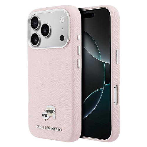 Чехол iPhone 17 Pro Max Lagerfeld PU Saffiano FW NFT Karl&Choup metal&Cam MagSafe, розовый