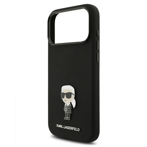 Чехол iPhone 17 Pro Max Lagerfeld Liquid silicone NFT Karl Ikonik Metal pin & Camera Hard, черный