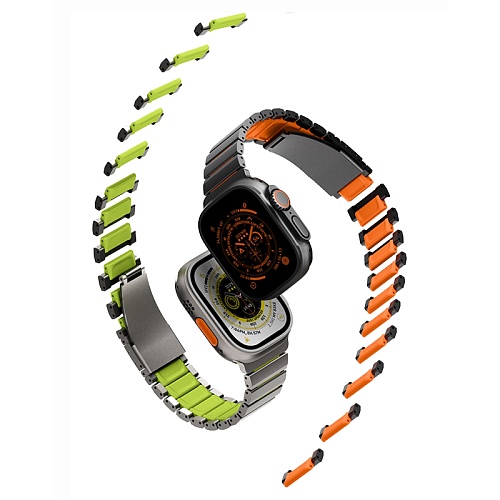 Ремешок Uniq Apple Watch 49/46/45/44 mm Strova Flex Steel Band, серебряный/зеленый