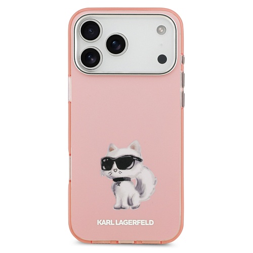 Чехол iPhone 17 Pro Max Lagerfeld IML Aquarelle Choupette Metal cam MagSafe, розовый