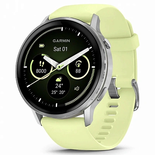 Спортивные часы Garmin Venu 4, 45 мм, корпус серебристый, силиконовый лимонный ремешок