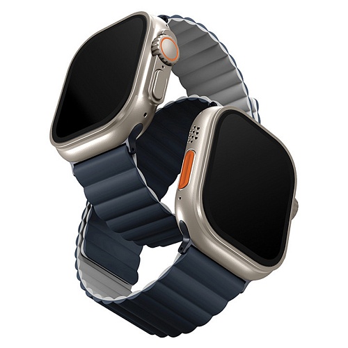 Ремешок Apple Watch 49/46/45/44mm Uniq Revix reversible Magnetic, синий/серый