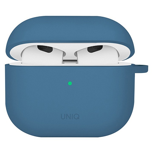 Чехол Airpods 4 Uniq NEXO Liquid silicone +carabin +Sports ear hooks Volt, синий