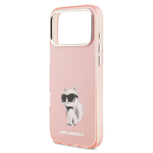 Чехол iPhone 17 Pro Max Lagerfeld IML Aquarelle Choupette Metal cam MagSafe, розовый