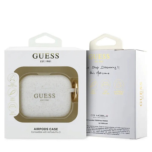 Чехол для Airpods Pro 3 Guess Silicone with ring, белый