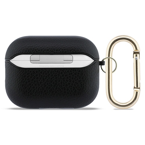 Чехол Airpods Pro 3 Guess PU Grained leather with Classic metal logo and Carabin, черный