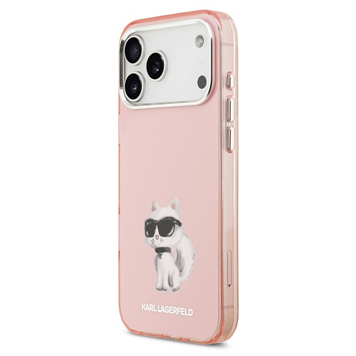Чехол iPhone 17 Pro Max Lagerfeld IML Aquarelle Choupette Metal cam MagSafe, розовый