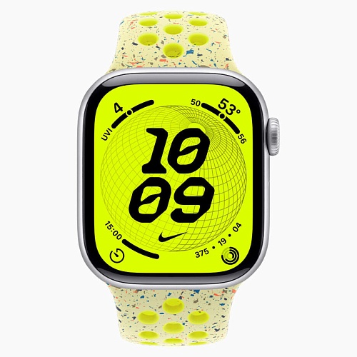 Apple Watch Series 11, 42 мм, корпус алюминий серебро, Nike Sport Band, желтый