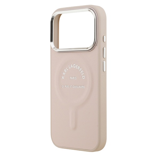 Чехол iPhone 17 Pro Max Lagerfeld PU Smooth leather RSG logo Metal camera MagSafe, розовый