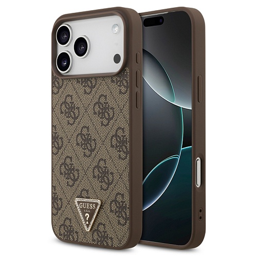 Чехол iPhone 17 Pro Max Guess PU 4G Triangle Diamond metal logo MagSafe, коричневый