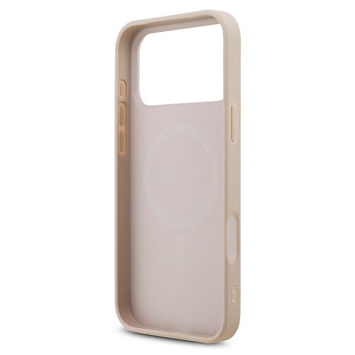 Чехол iPhone 17 Pro Max Guess PU 4G Triangle Diamond metal logo MagSafe, розовый