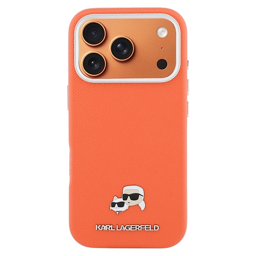 Чехол iPhone 17 Pro Lagerfeld PU Saffiano FW NFT Karl&Choup metal & Cam MagSafe, оранжевый