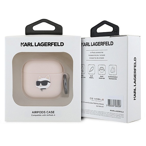 Чехол Airpods 4 Lagerfeld Silicone case with ring NFT 3D Choupette, розовый