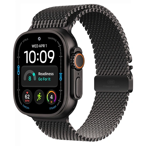 Apple Watch Ultra 4, 49 мм, корпус из титана черный, Titanium Milanese Loop