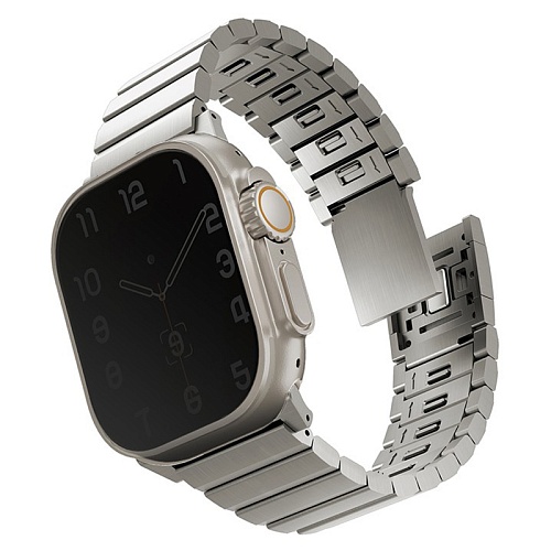 Ремешок Apple Watch 49/46/45/44mm Uniq Strova MAG Strap Link Steel, серебристый