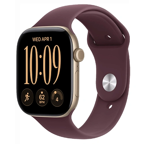 Apple Watch Series 12, 46 мм, корпус флюминий светлое золото, Sport Band бургунди