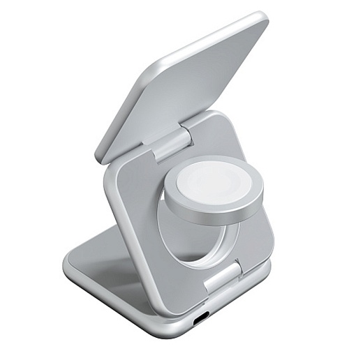 Беспроводное зарядное устройство Magssory Fold Pro 3в1, с MagSafe, совместимое с Qi2, серебристый