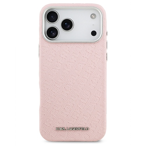 Чехол iPhone 17 Pro Max Lagerfeld PU Full Wrapped Repeated logo Metal Cam Hard, розовый
