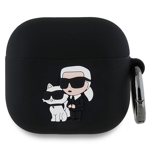 Чехол Airpods 4 Lagerfeld Silicone case with ring NFT Karl & Choupette, черный