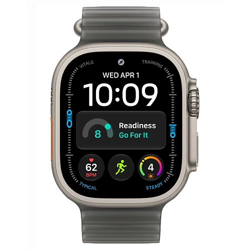 Apple Watch Ultra 4, 49 мм, корпус из натурального титана, Ocean Band полупрозрачный черный