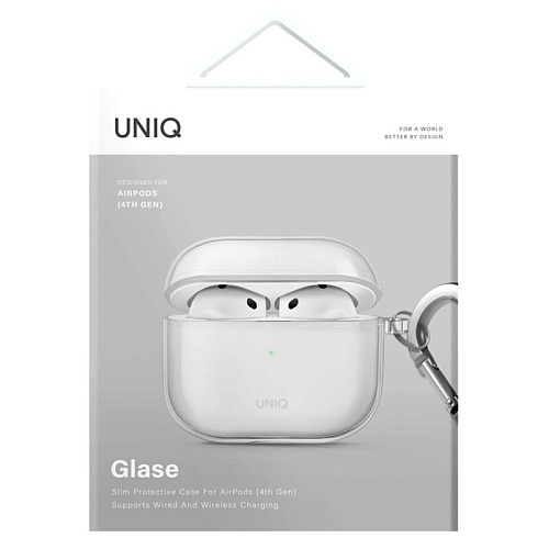 Uniq для Airpods 4 чехол Glase TPU case with carabin Clear