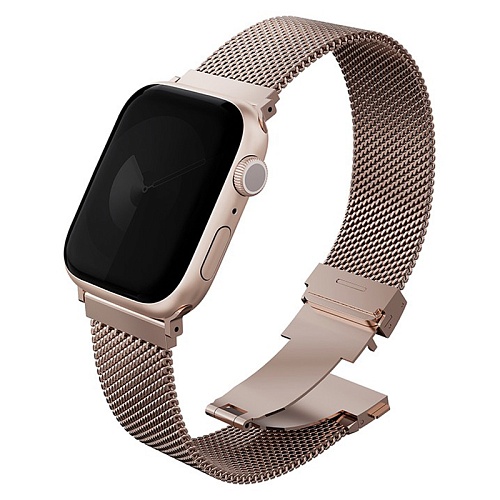 Ремешок Apple Watch 49/46/44mm Uniq Dante PRO Strap Mesh Steel, металический розовый