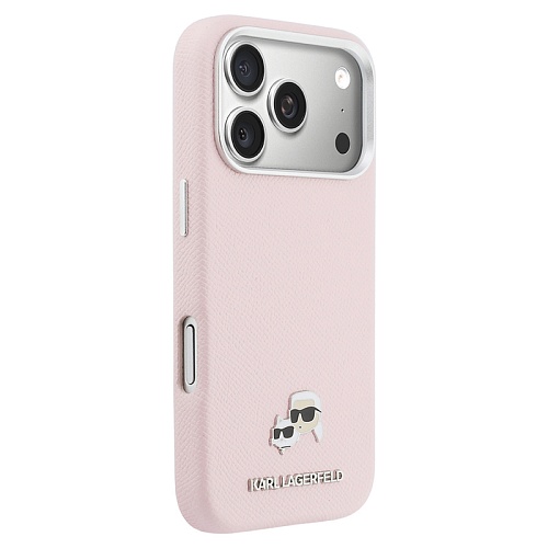 Чехол iPhone 17 Pro Max Lagerfeld PU Saffiano FW NFT Karl&Choup metal&Cam MagSafe, розовый