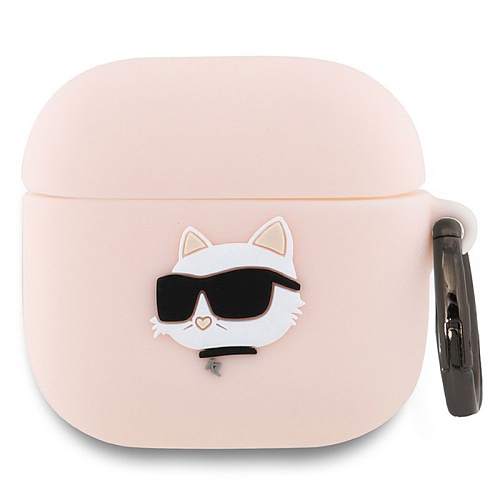 Чехол Airpods 4 Lagerfeld Silicone case with ring NFT 3D Choupette, розовый